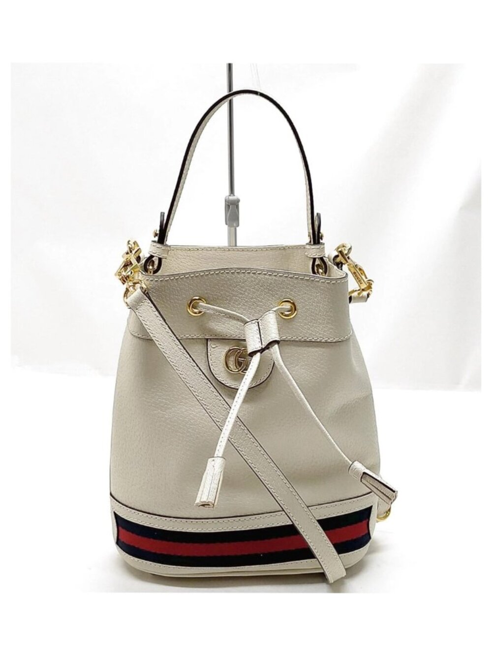 Authentic Gucci Ophidia Mini Bucket Bag White Leather GG Logo Crossbody - Picture 2 of 16
